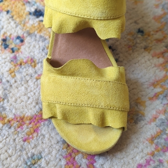 Free People Rosie Ruffled Suede Leather Open Toe Heeled Sandals Chartreuse 36 - Picture 11 of 16